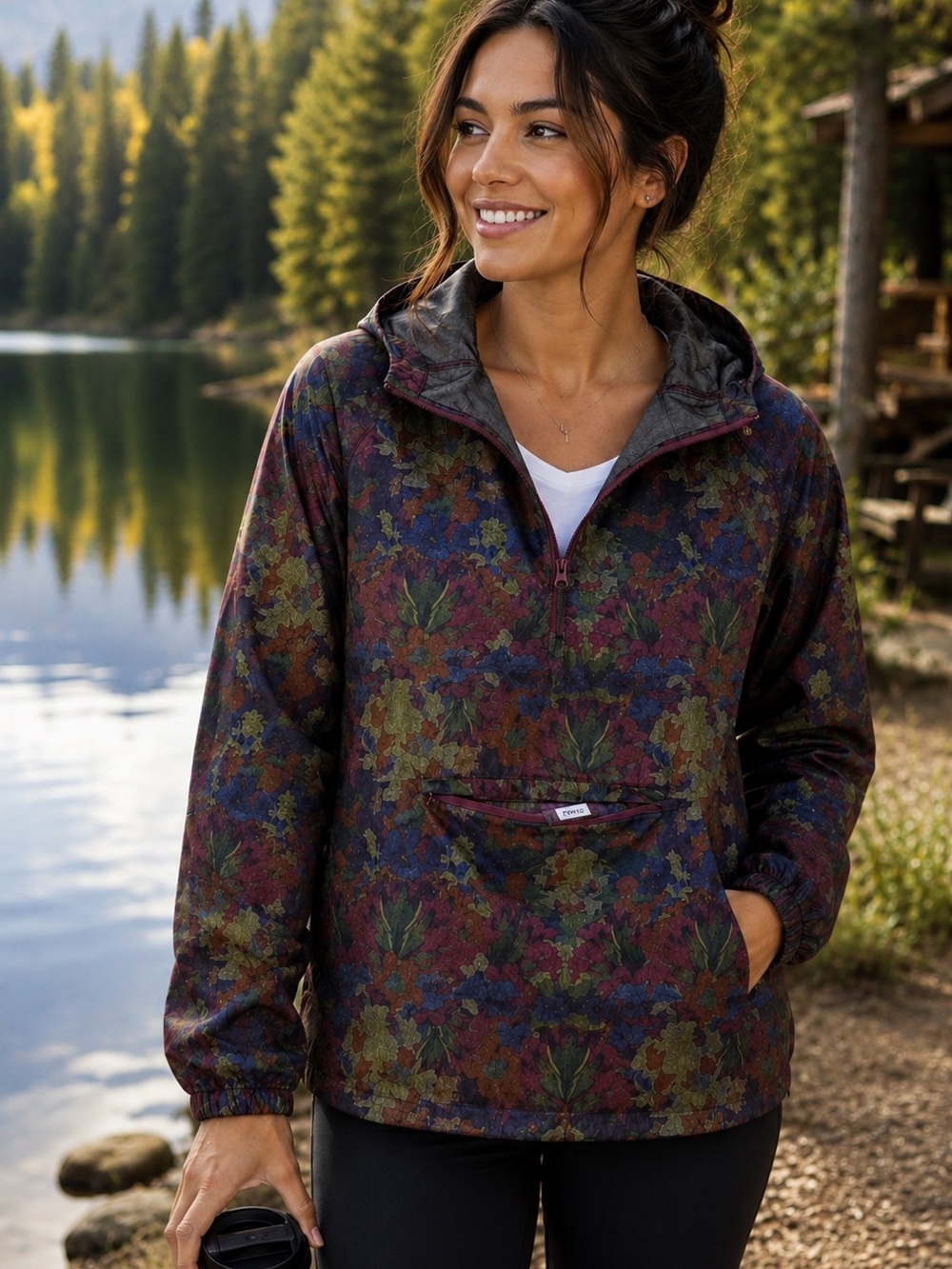 Orvis | Floral 1/4 Zip Hooded Windbreaker Pullover Jacket XS